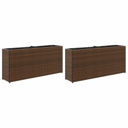 Jardinières avec 2 pots 2 pcs marron 90x20x40 cm résine tressée 