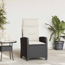 Chaise de jardin inclinable avec table d'appoint noir polyrotin 