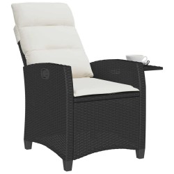 Chaise de jardin inclinable avec table d'appoint noir polyrotin 