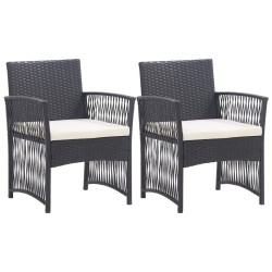 Fauteuils de jardin avec coussins lot de 2 Noir Résine tressée 
