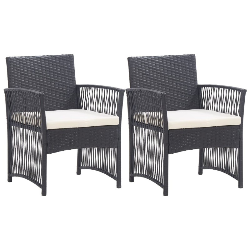 Fauteuils de jardin avec coussins lot de 2 Noir Résine tressée 