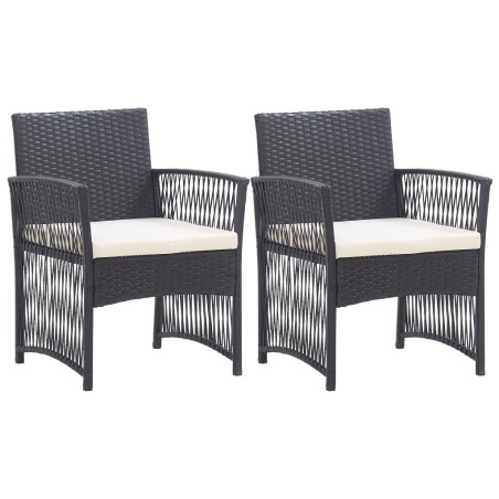 Fauteuils de jardin avec coussins lot de 2 Noir Résine tressée 