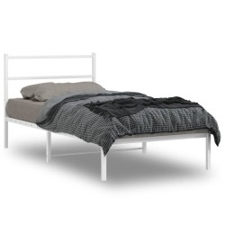 Cadre de lit métal sans matelas et tête de lit blanc 107x203 cm 