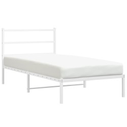 Cadre de lit métal sans matelas et tête de lit blanc 107x203 cm 