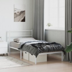 Cadre de lit métal sans matelas et tête de lit blanc 107x203 cm 