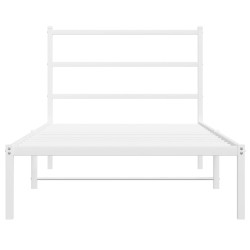 Cadre de lit métal sans matelas et tête de lit blanc 107x203 cm 