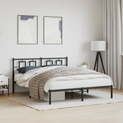 Cadre de lit métal sans matelas avec tête de lit noir 150x200cm 