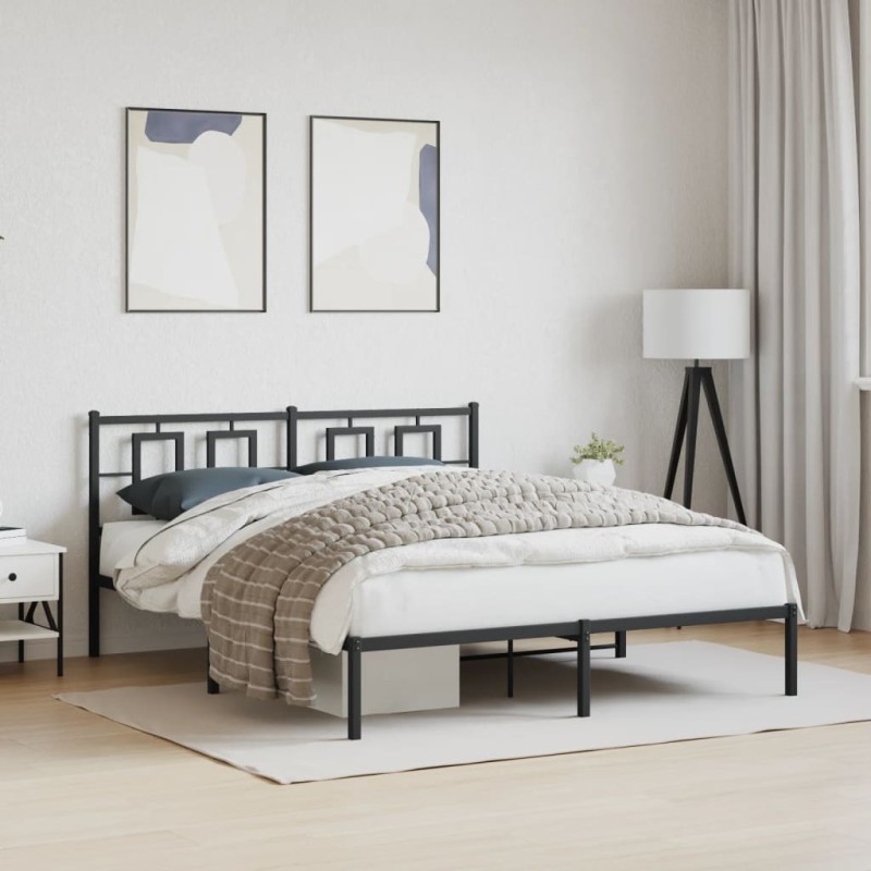 Cadre de lit métal sans matelas avec tête de lit noir 150x200cm 