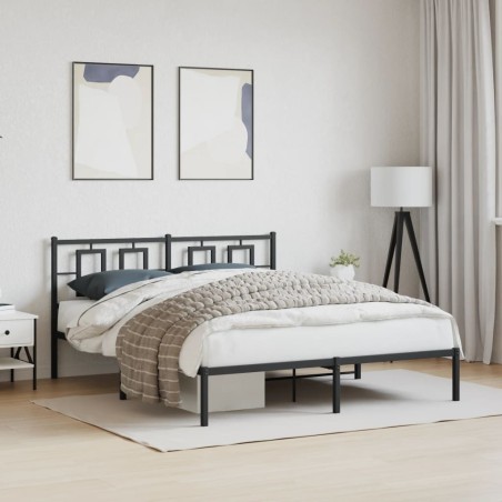 Cadre de lit métal sans matelas avec tête de lit noir 150x200cm 