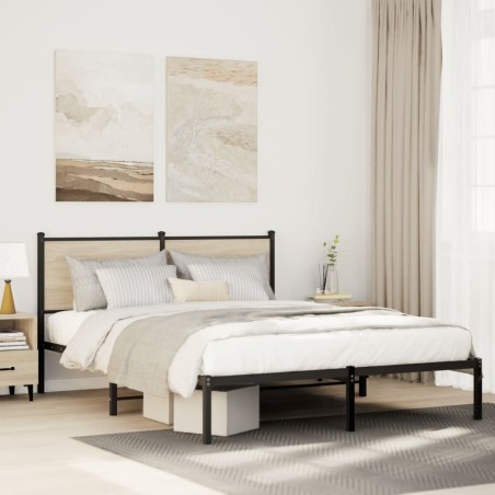 Cadre de lit en métal sans matelas chêne sonoma 137x190 cm 