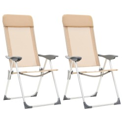 Chaises de camping pliables lot de 2 Crème Aluminium 