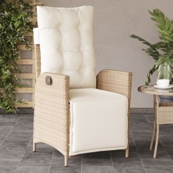 Chaise inclinable de jardin et repose-pied beige résine tressée 