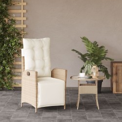 Chaise inclinable de jardin et repose-pied beige résine tressée 