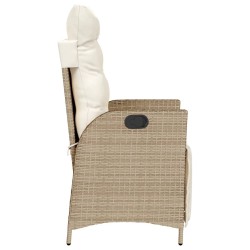 Chaise inclinable de jardin et repose-pied beige résine tressée 