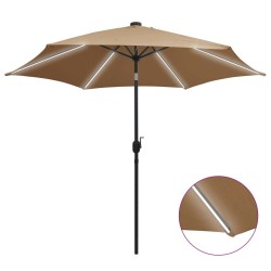 Parasol de jardin avec lumières LED et mât en aluminium taupe 
