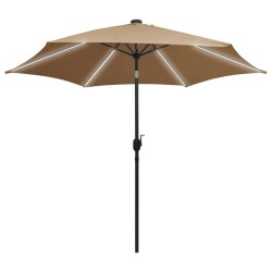 Parasol de jardin avec lumières LED et mât en aluminium taupe 