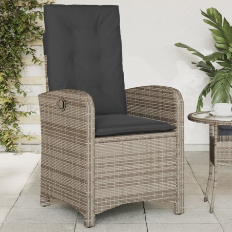 Chaise inclinable de jardin avec coussins gris résine tressée 