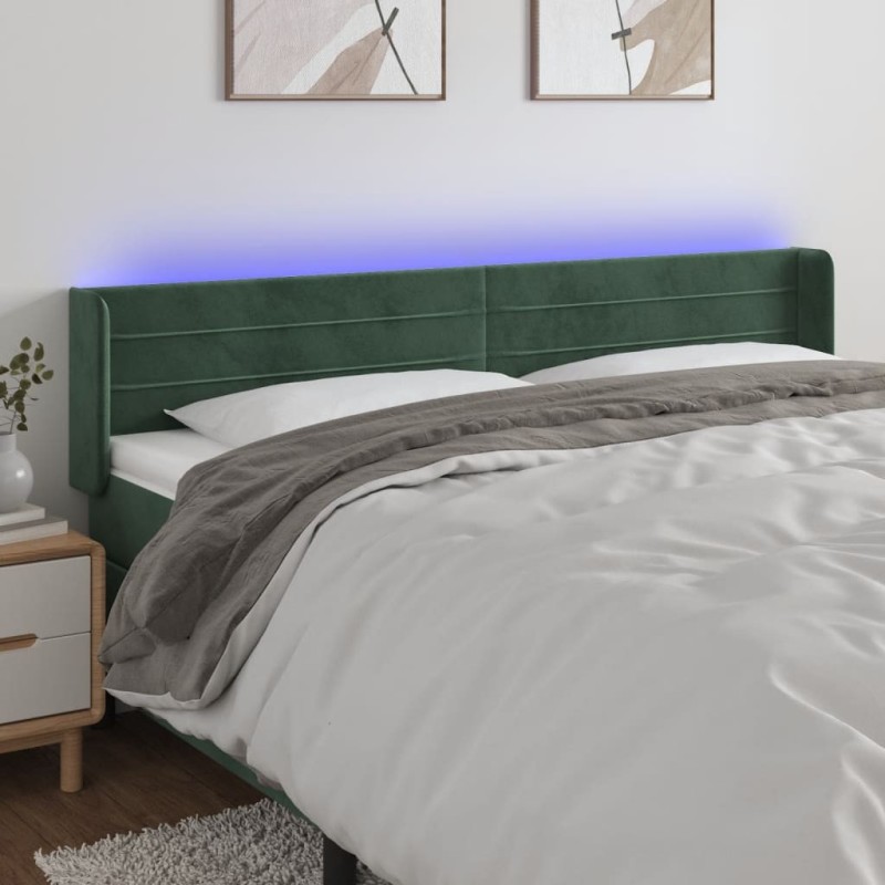 Tête de lit à LED Vert foncé 203x16x78/88 cm Velours 