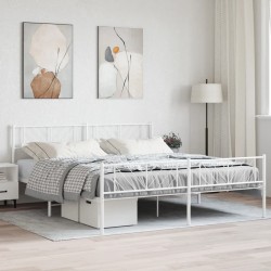 Cadre de lit métal sans matelas et pied de lit blanc 183x213 cm 