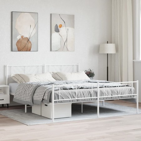 Cadre de lit métal sans matelas et pied de lit blanc 183x213 cm 