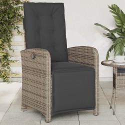 Chaise inclinable de jardin et repose-pied gris résine tressée 