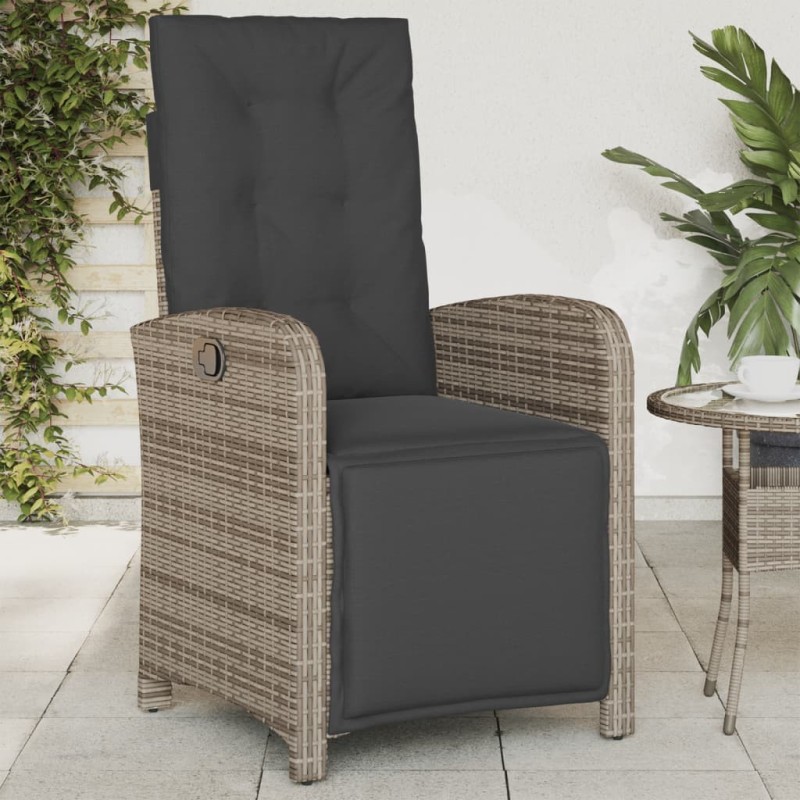 Chaise inclinable de jardin et repose-pied gris résine tressée 