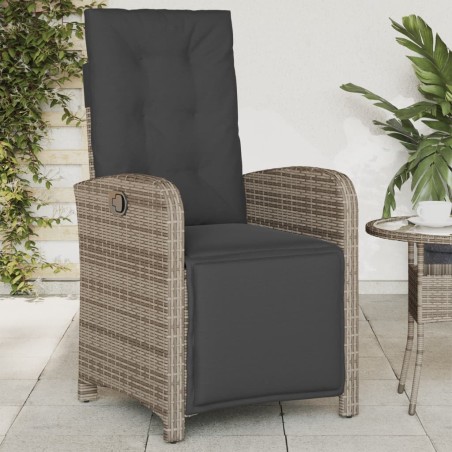 Chaise inclinable de jardin et repose-pied gris résine tressée 