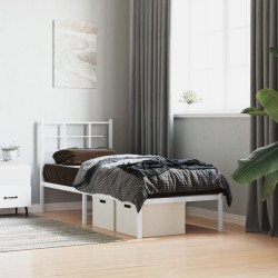 Cadre de lit métal sans matelas avec tête de lit blanc 80x200cm 