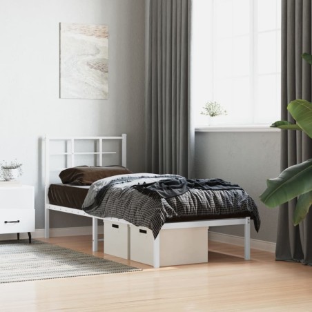 Cadre de lit métal sans matelas avec tête de lit blanc 80x200cm 