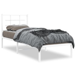 Cadre de lit métal sans matelas avec tête de lit blanc 80x200cm 