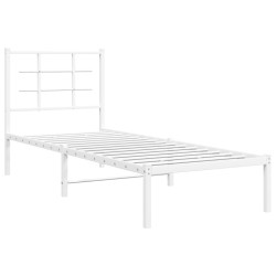 Cadre de lit métal sans matelas avec tête de lit blanc 80x200cm 