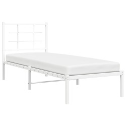 Cadre de lit métal sans matelas avec tête de lit blanc 80x200cm 