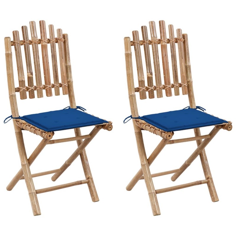 Chaises pliables de jardin lot de 2 avec coussins Bambou 