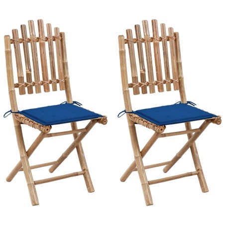 Chaises pliables de jardin lot de 2 avec coussins Bambou 