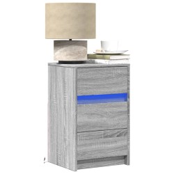 Armoire de chevet et lumières LED sonoma gris bois d'ingénierie 