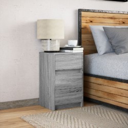 Armoire de chevet et lumières LED sonoma gris bois d'ingénierie 