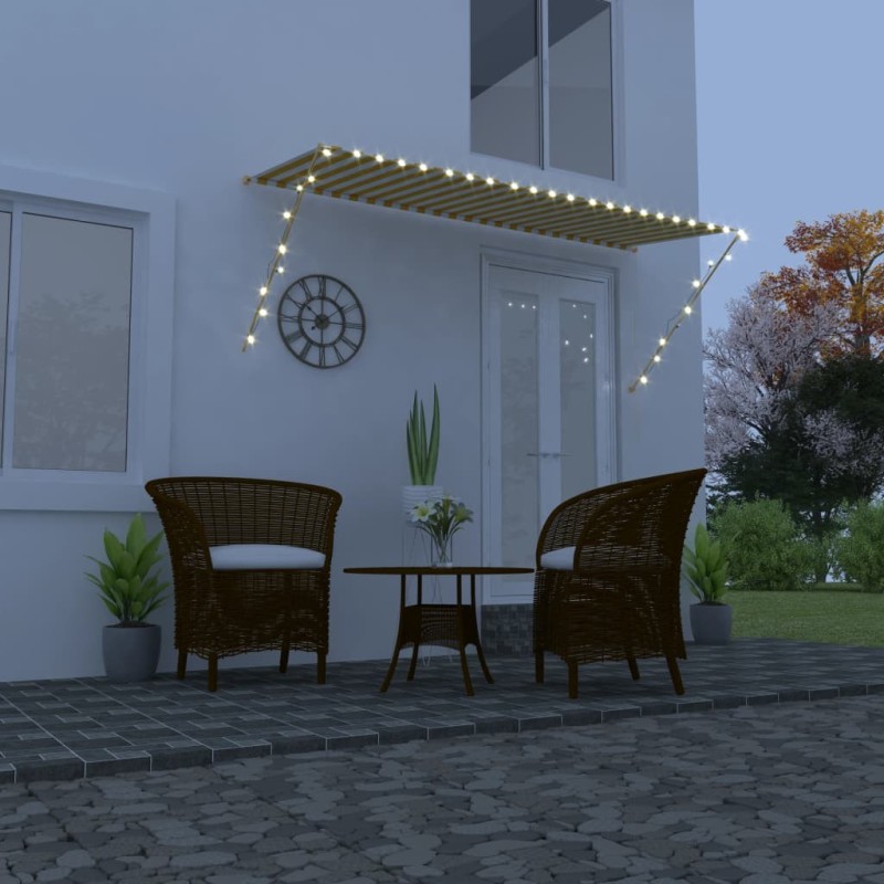 Auvent rétractable avec LED 300x150 cm Jaune et blanc 