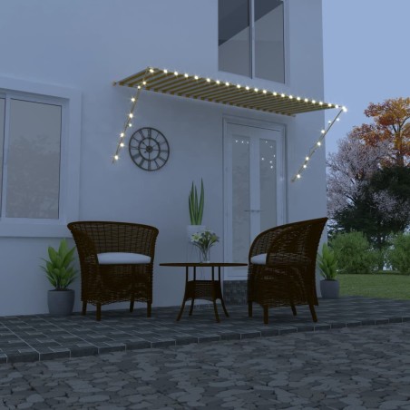 Auvent rétractable avec LED 300x150 cm Jaune et blanc 