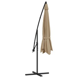 Parasol de jardin en porte-à-faux et poteau en aluminium taupe 