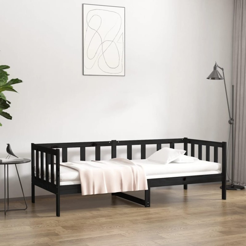 Lit de jour sans matelas noir 80x200 cm bois de pin massif 