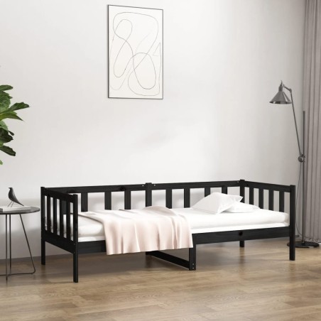 Lit de jour sans matelas noir 80x200 cm bois de pin massif 