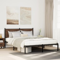 Cadre de lit en métal sans matelas chêne marron 137x190 cm 