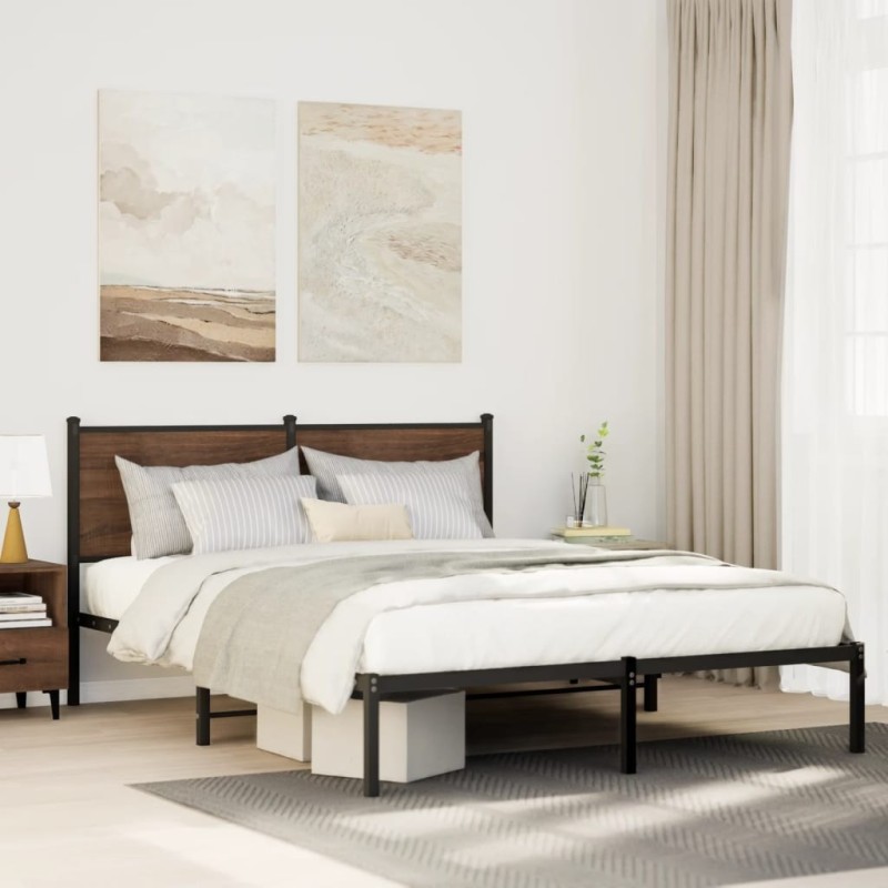 Cadre de lit en métal sans matelas chêne marron 137x190 cm 