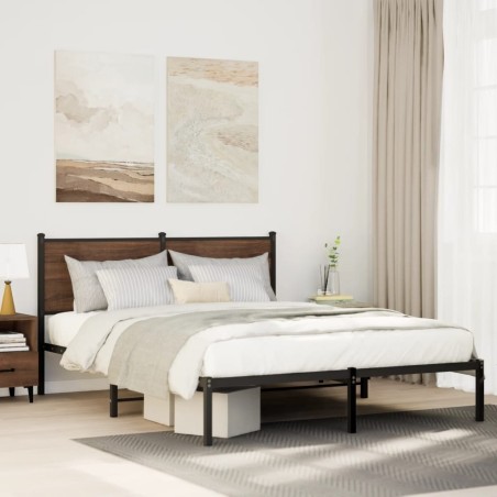 Cadre de lit en métal sans matelas chêne marron 137x190 cm 