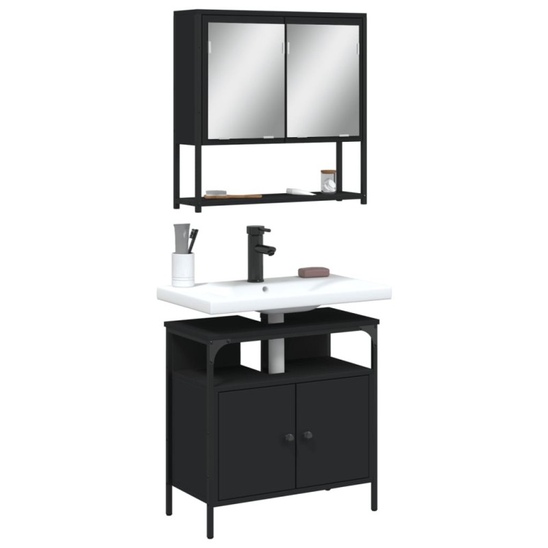 Ensemble de meubles salle de bain 2 pcs noir bois d'ingénierie 