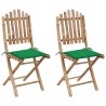 Chaises pliables de jardin lot de 2 avec coussins Bambou 