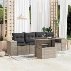 Salon de jardin 5 pcs avec coussins gris clair résine tressée 