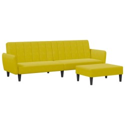 Canapé-lit à 2 places avec repose-pied jaune velours 
