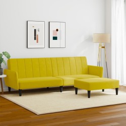 Canapé-lit à 2 places avec repose-pied jaune velours 