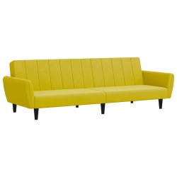 Canapé-lit à 2 places avec repose-pied jaune velours 